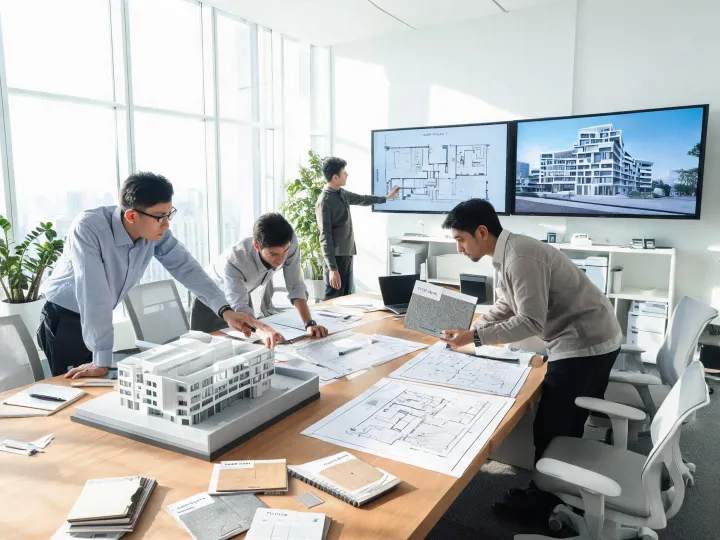 Gensler design team reviewing architectural models